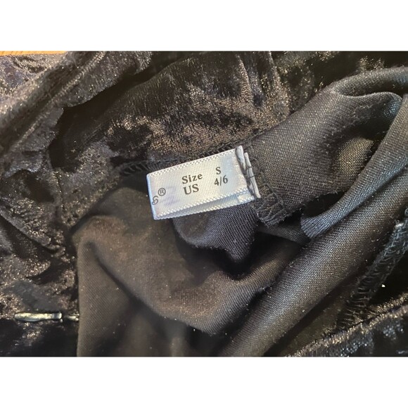 Womens Crushed Velvet Babydoll Mini Dress Size S Black Goth Vamp Y2K Fit & Flare - Picture 8 of 10